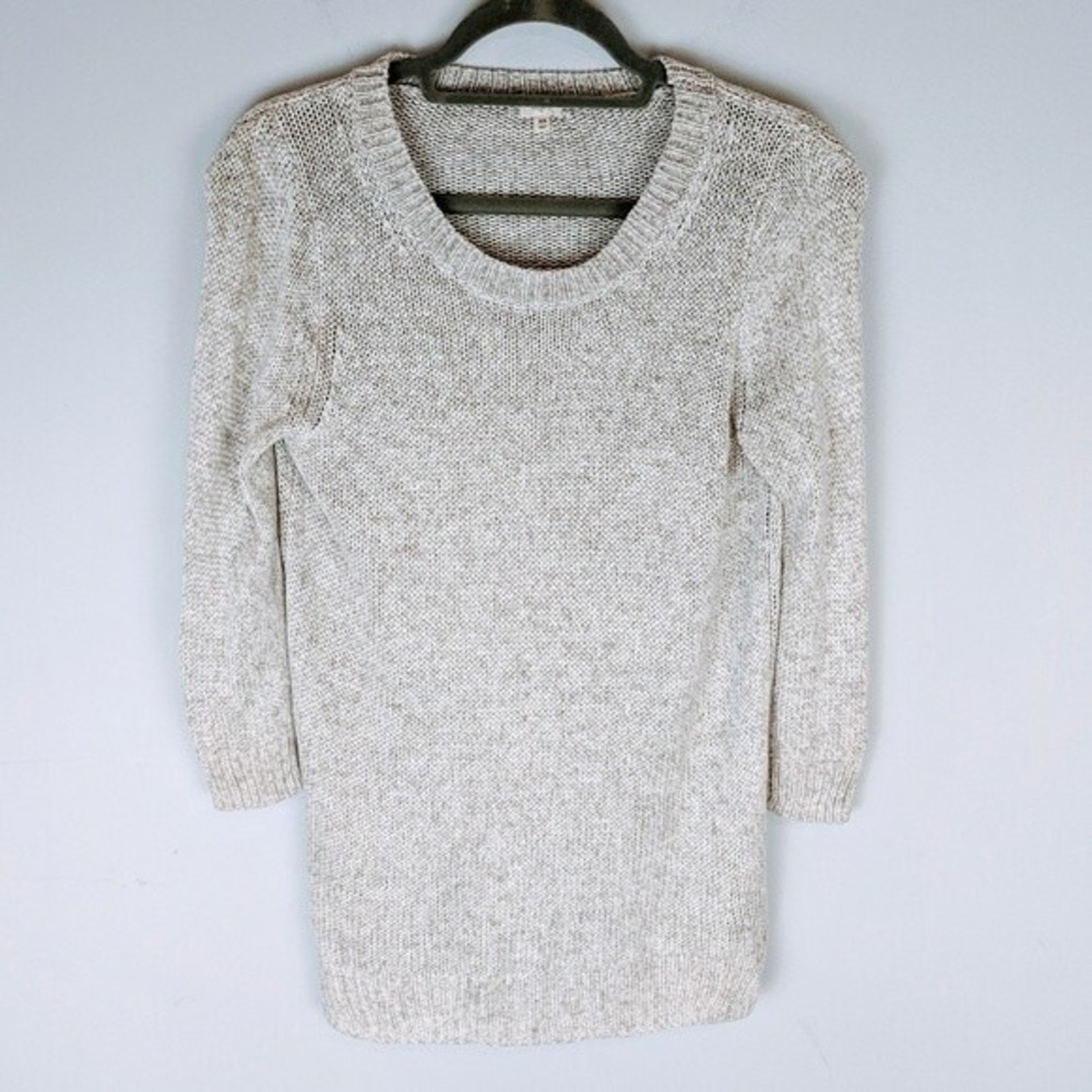 J. Crew Womens 3/4 Sleeve Knit Tunic Sweater Size XS Cream‎ Minimalist Neutral